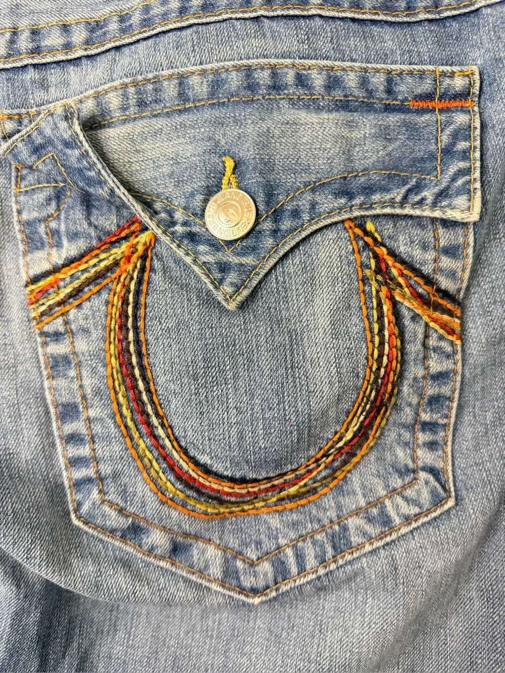 True Religion Jeans Mens Blue Dark Wash Rainbow Billy Straight Leg